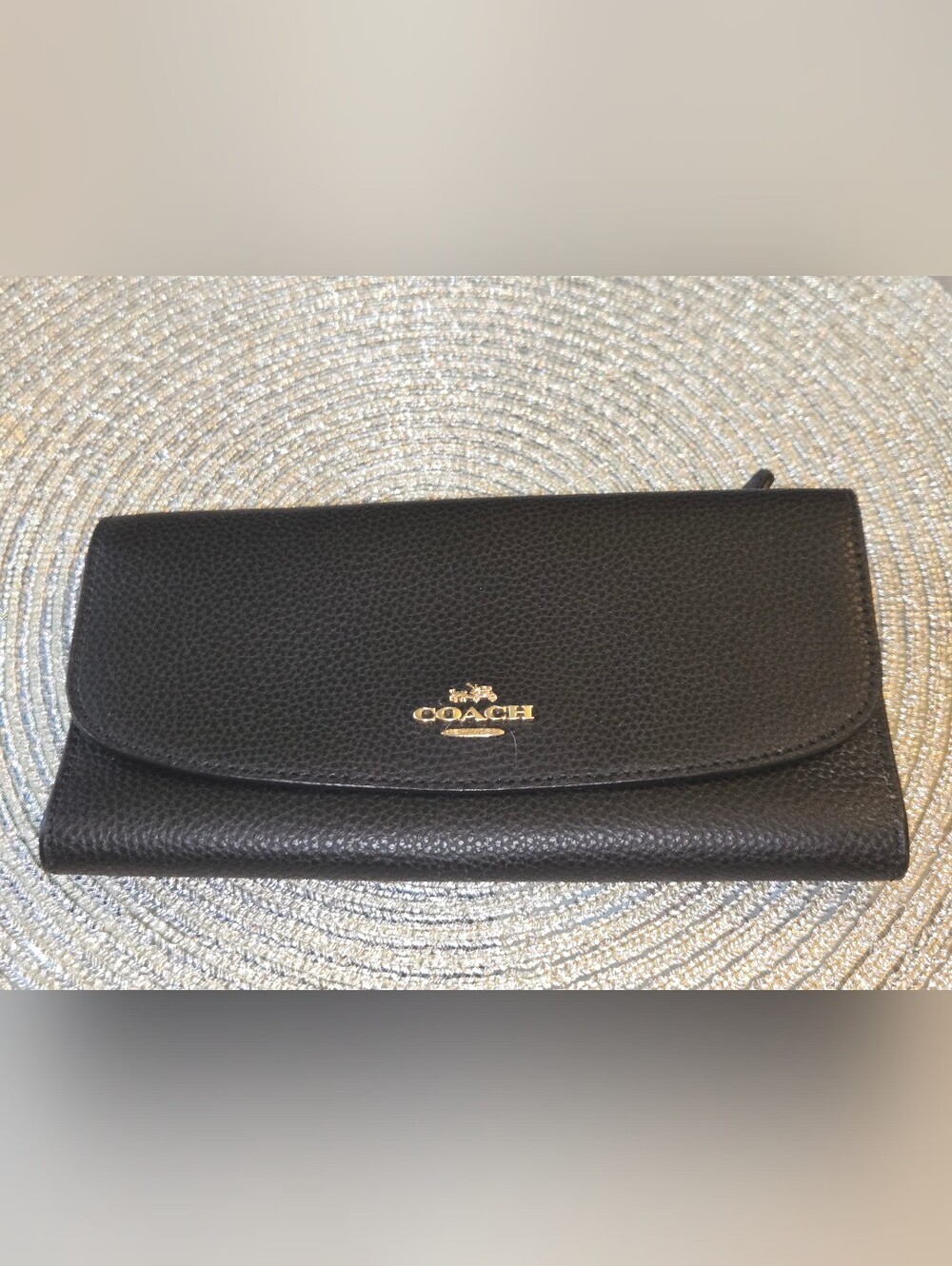 Coach Black Polished Pebbled Leather Flap Envelope Long Wallet F16613
